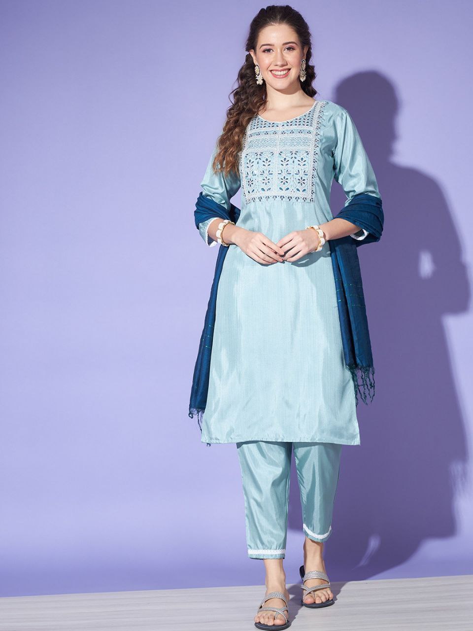 Women's Blue Colour South Silk Kurta Set