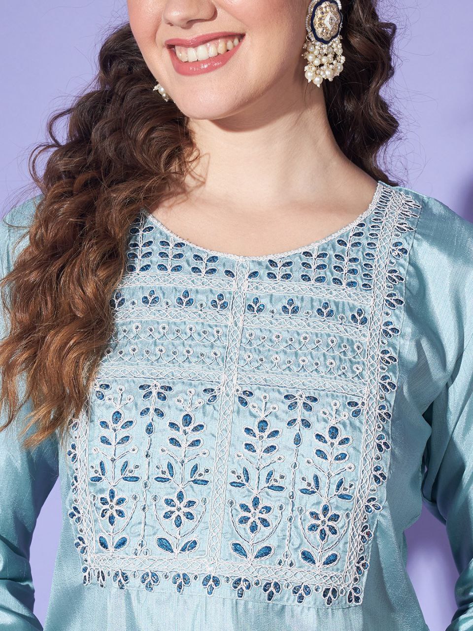 Women's Blue Colour South Silk Kurta Set