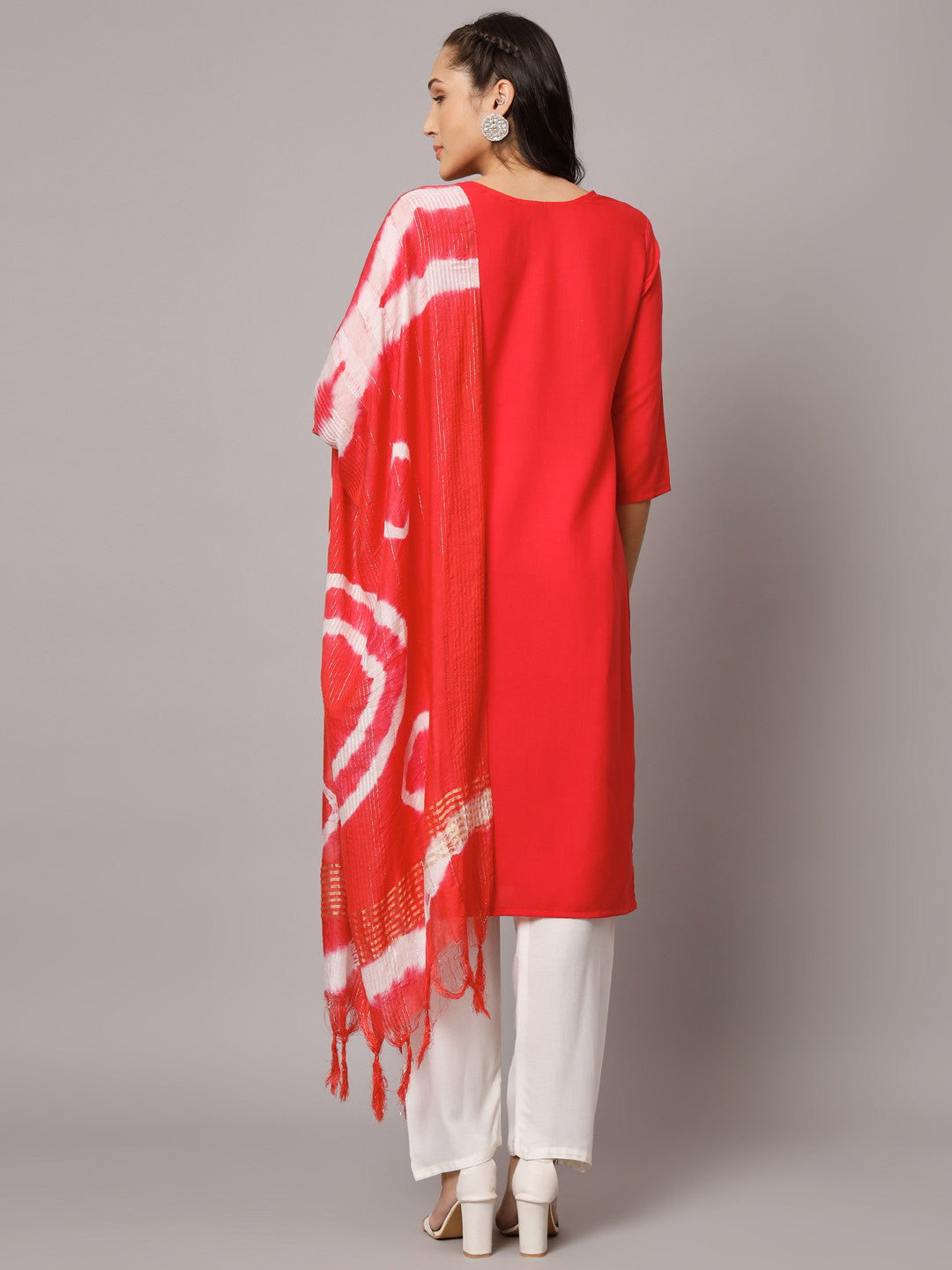 Red Embroidery With Mirror Kurta Set