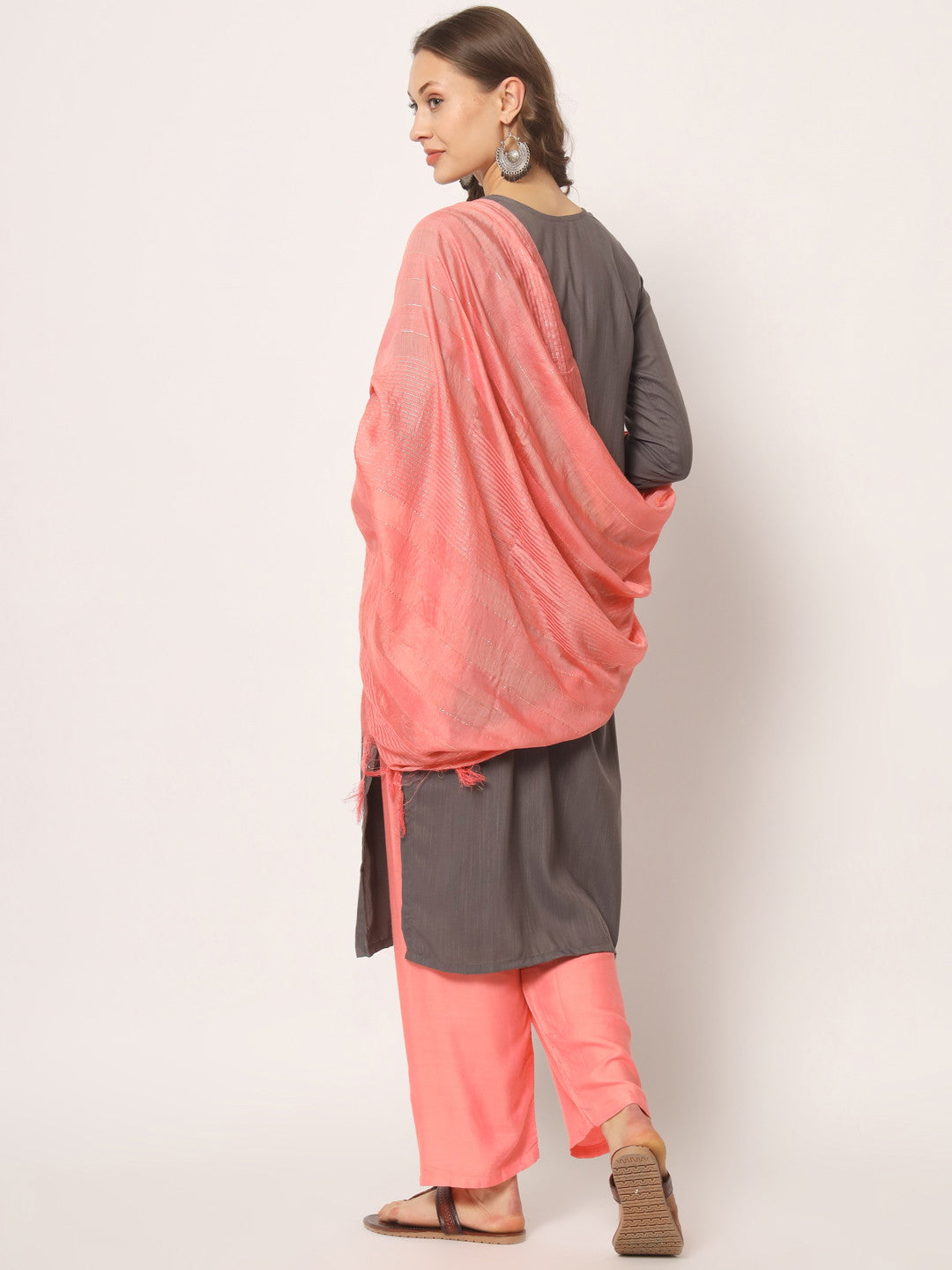 Grey Embroidery With Mirror Kurta Set
