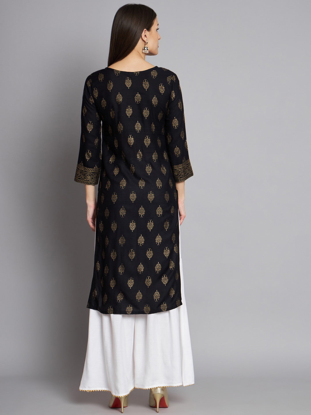 Black Foil Print Kurta Sarara Set