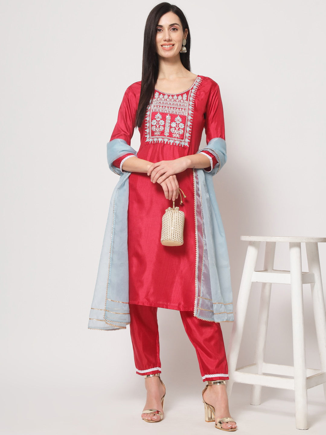 South Silk Embroidery Kurta Set