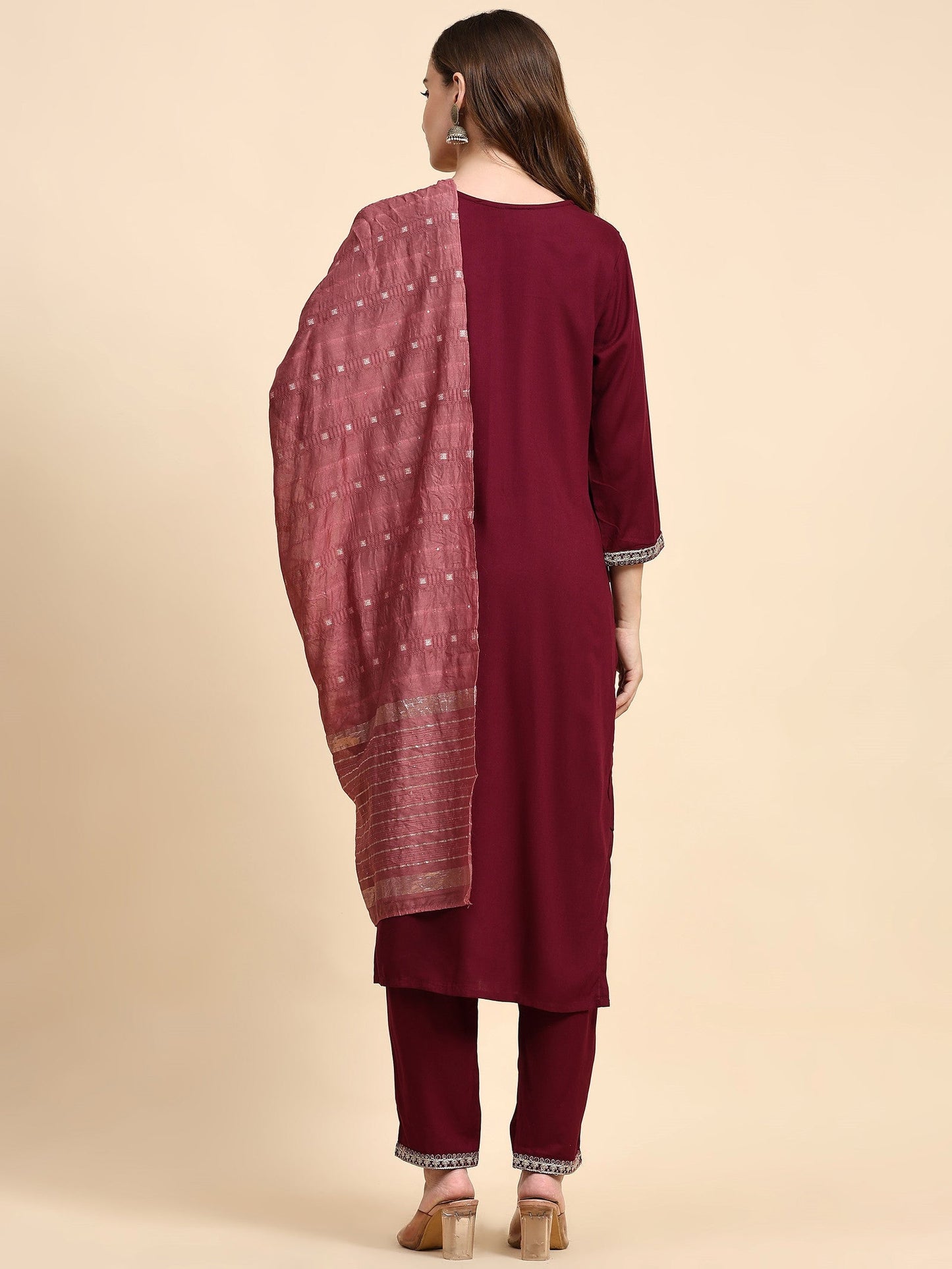 Maroon Colour Embroidery Kurta Set