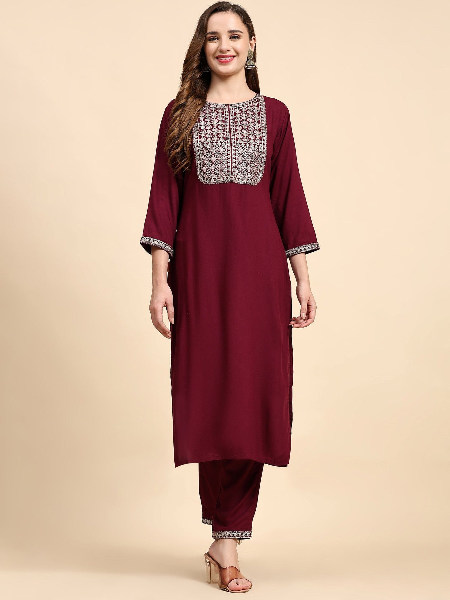 Maroon Colour Embroidery Kurta Set