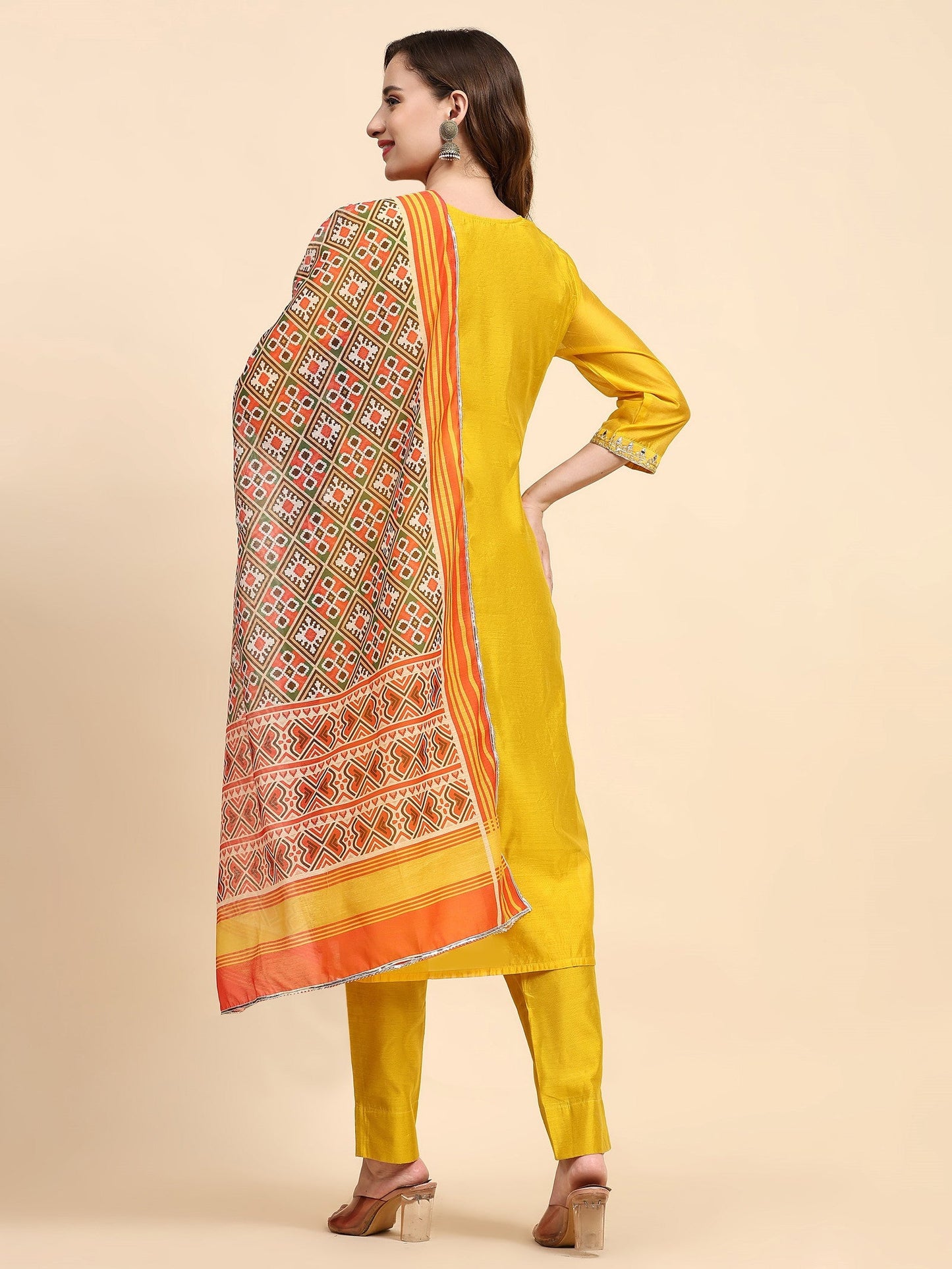 Yellow Colour Embroidery Work Kurta Set