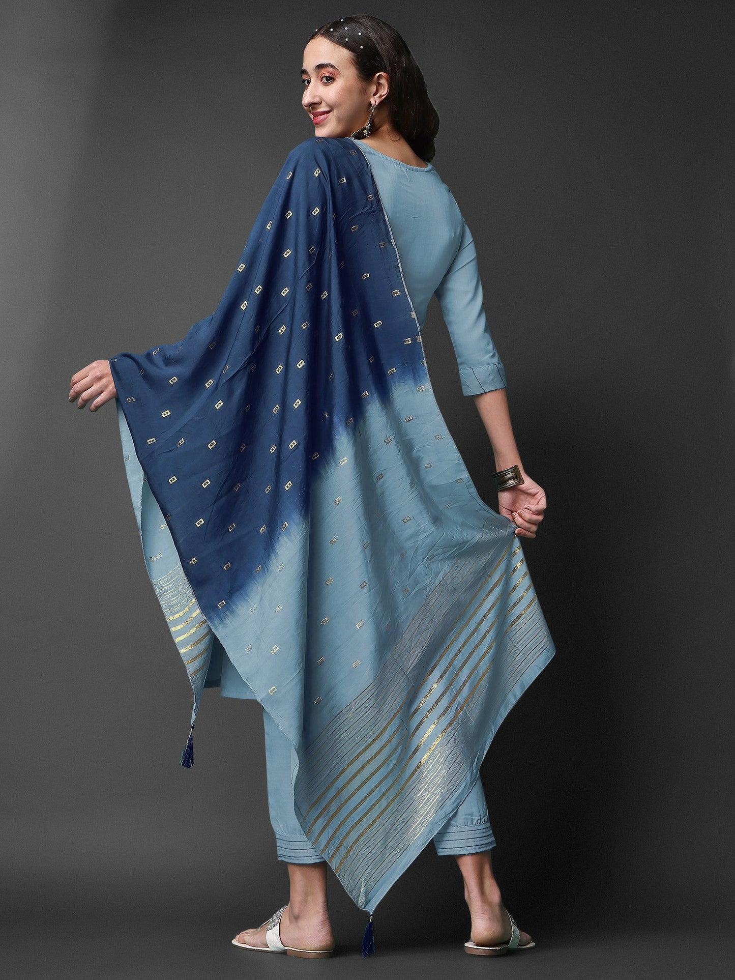 Sky Blue Embroidery Worked Kurta Set