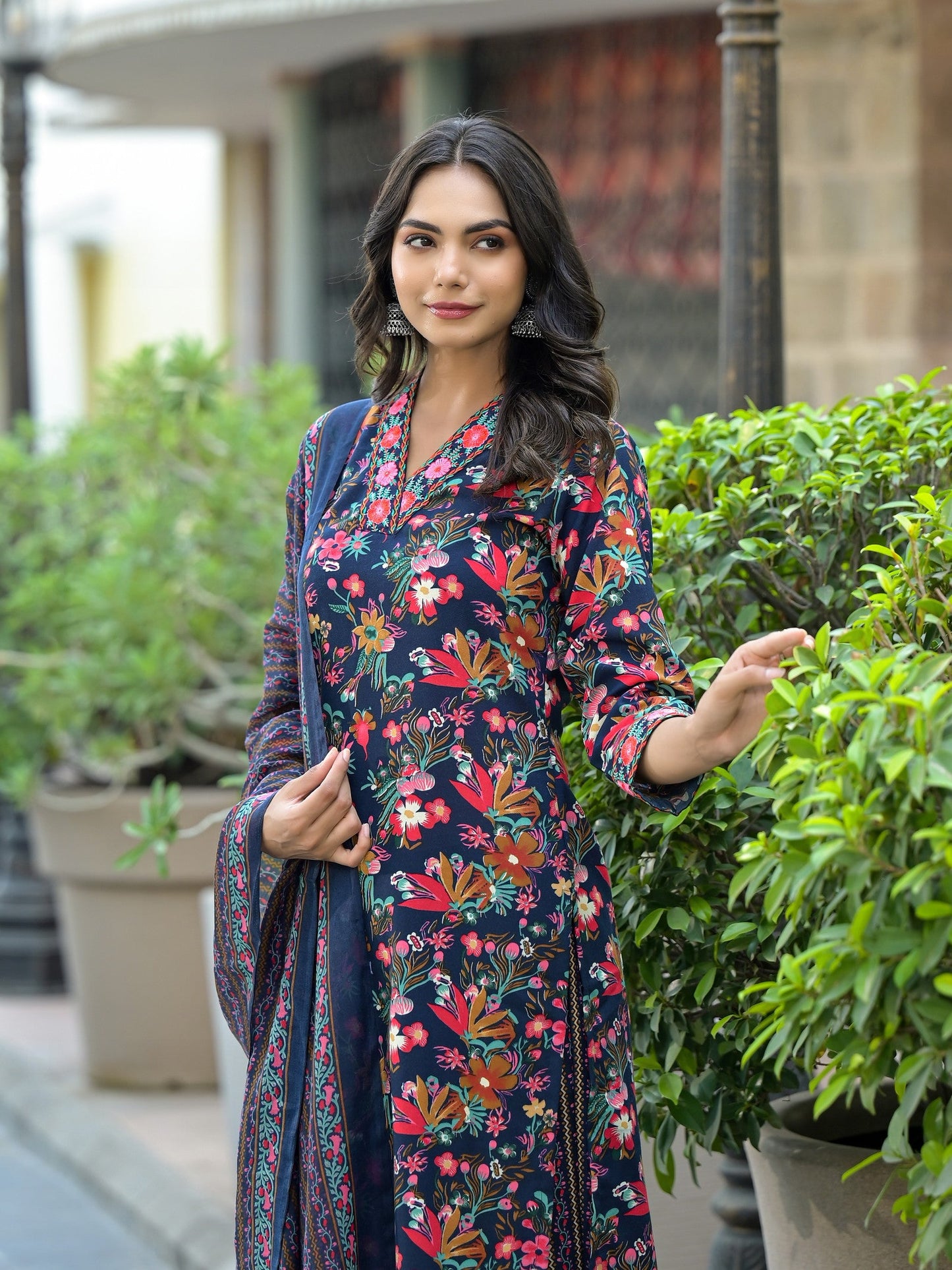 Floral Printed Rayon Kurti Set