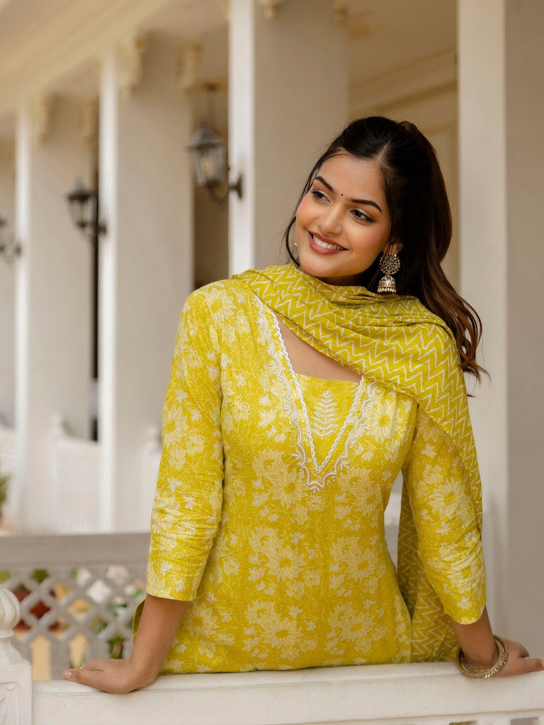 Printed Yellow Rayon Kurta Set