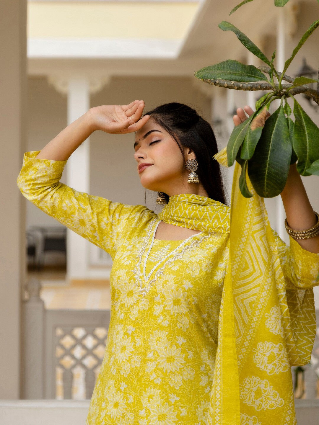 Printed Yellow Rayon Kurta Set