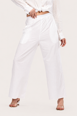 White Wide-Leg Cotton Pants