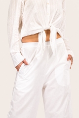 White Wide-Leg Cotton Pants