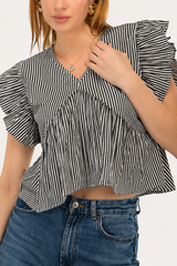 Black & White Striped Alia Cut Crop Top