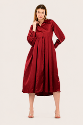 Maroon Satin Rezta Shirt Dress