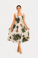 Ivory Bloom Smocked Georgette Maxi Dress