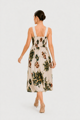 Ivory Bloom Smocked Georgette Maxi Dress