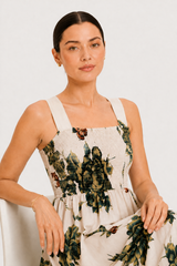Ivory Bloom Smocked Georgette Maxi Dress