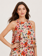 Blossom Breeze Peach Floral Georgette Co-Ord Set