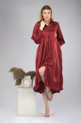 Maroon Satin Rezta Shirt Dress