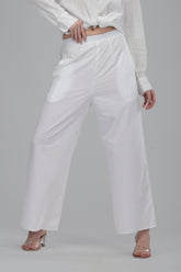 White Wide-Leg Cotton Pants