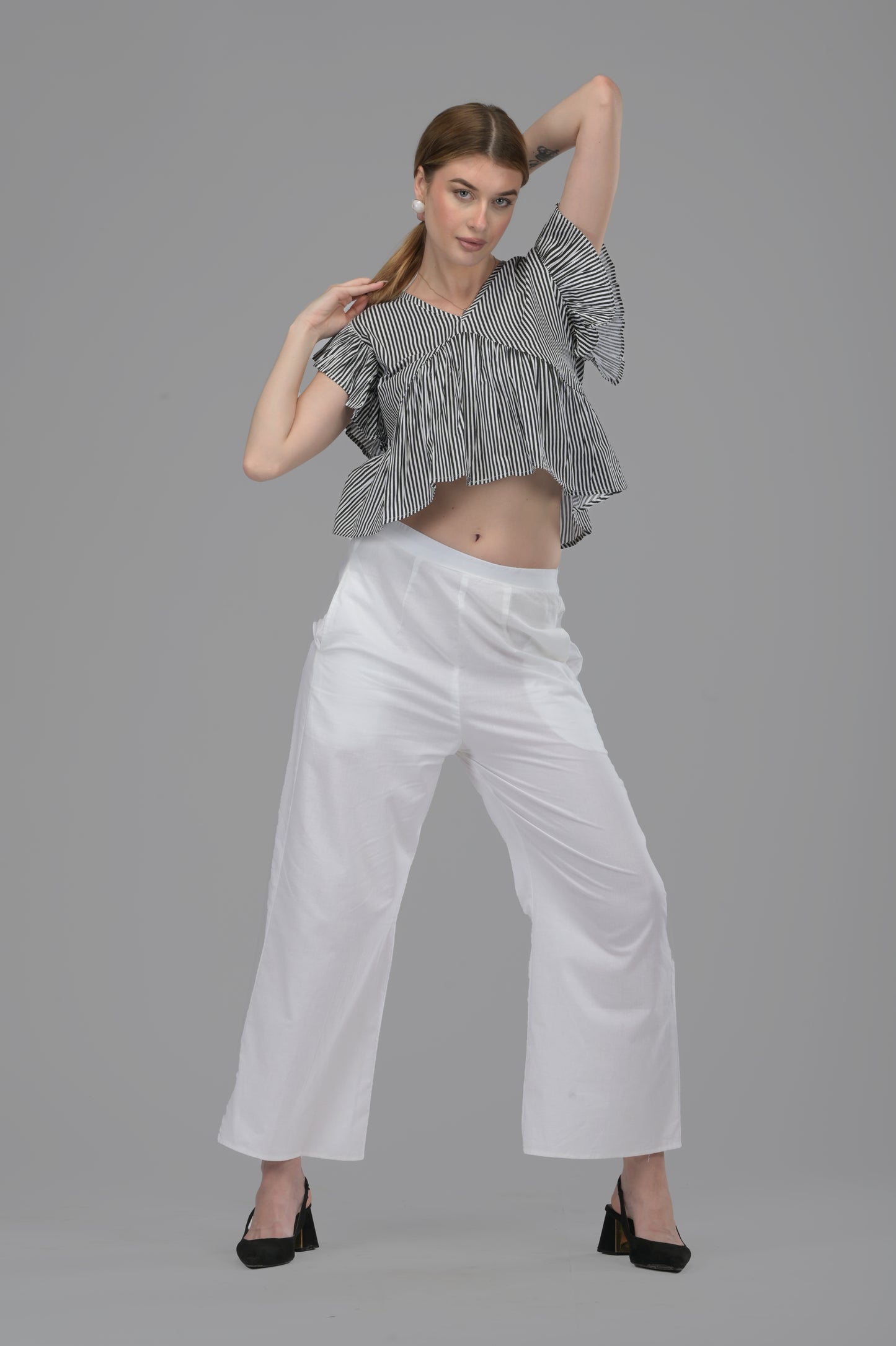 White Wide-Leg Cotton Pants