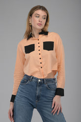 Peach Noir Crop Shirt