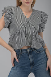 Black & White Striped Alia Cut Crop Top