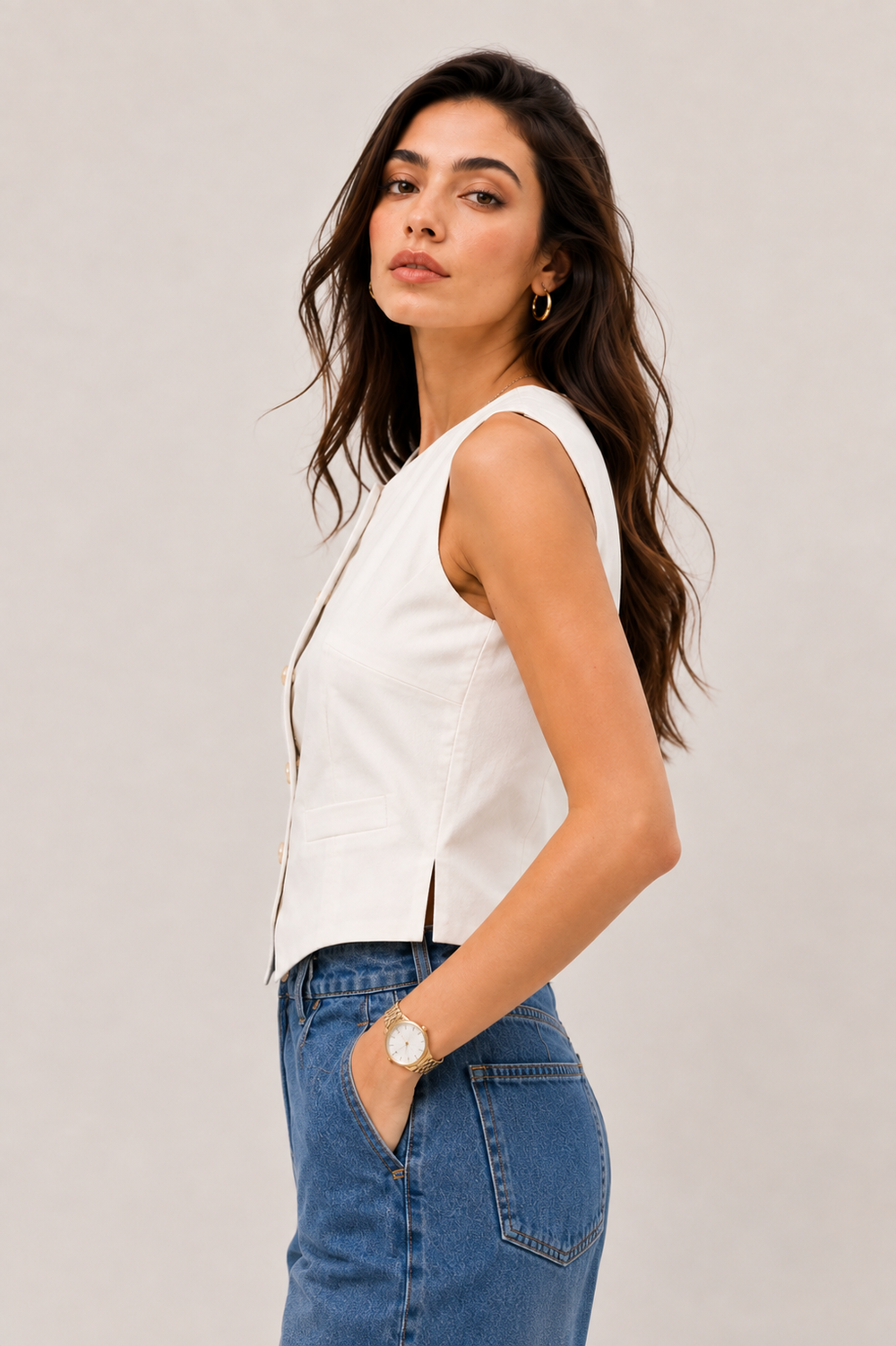 Classic Ivory Button-Front Waistcoat
