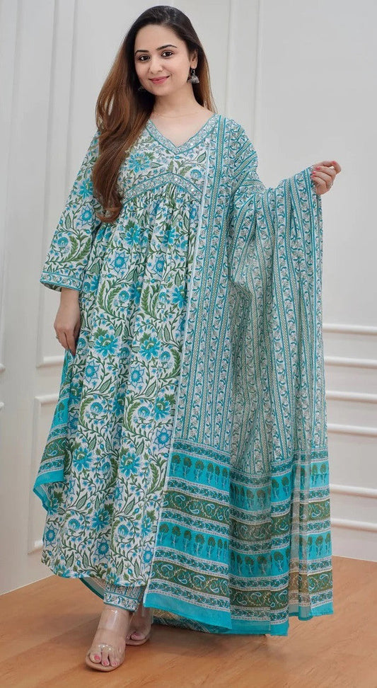 Sky Blue Printed Kurti Set