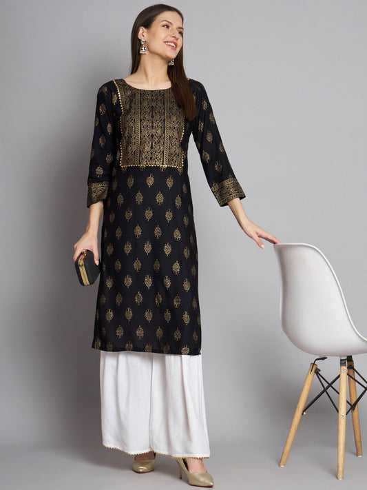 Black Foil Print Kurta Sarara Set