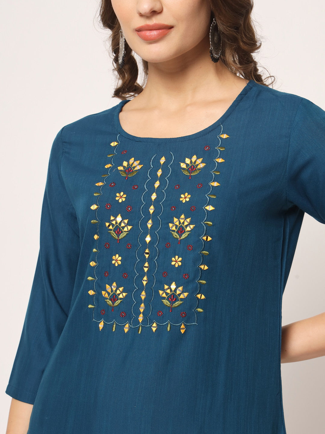 Blue Embroidery With Mirror Kurta Set