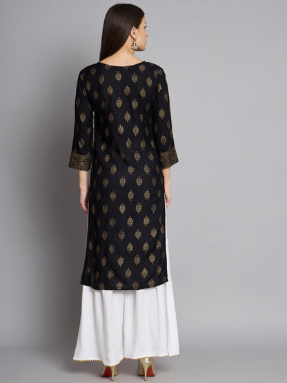 Black Foil Print Kurta Sarara Set