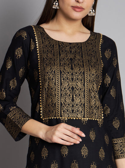 Black Foil Print Kurta Sarara Set