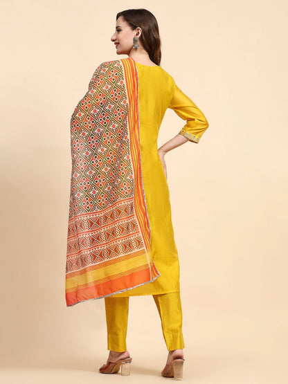 Yellow Colour Embroidery Work Kurta  Set