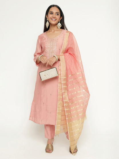 Pink Colour Embroidery Kurta Set