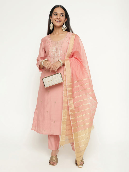 Pink Colour Embroidery Kurta Set