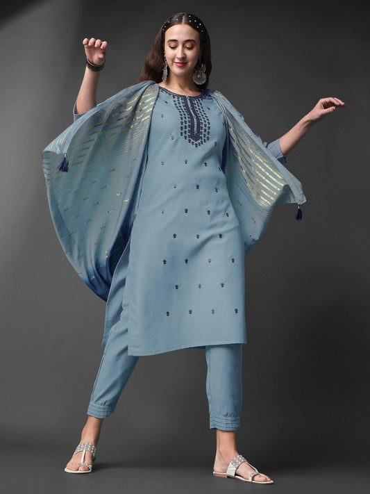 Sky Blue Embroidery Worked Kurta Set