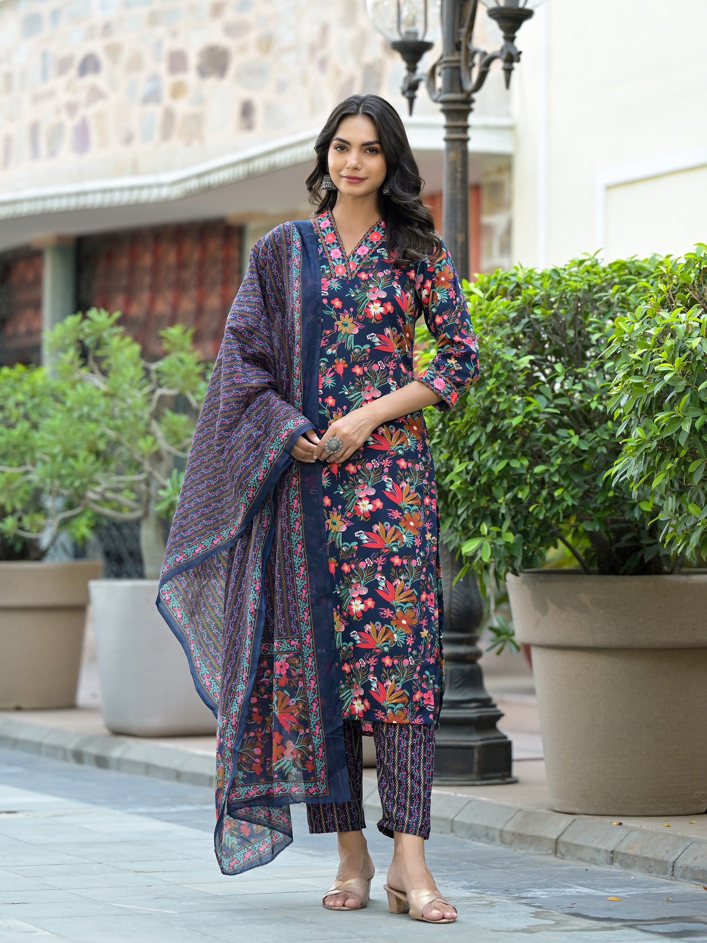 Floral Printed Rayon Kurti Set
