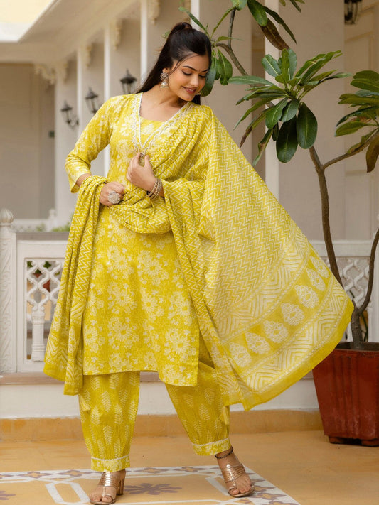 Printed Yellow Rayon Kurta Set