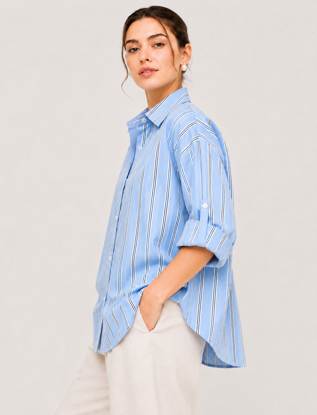 Azure Striped Relaxed-Fit Drop-Shoulder Shirt