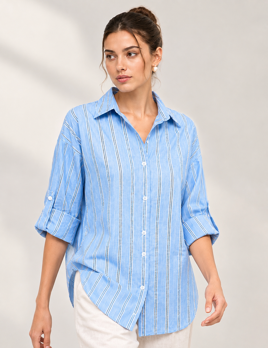 Azure Striped Relaxed-Fit Drop-Shoulder Shirt