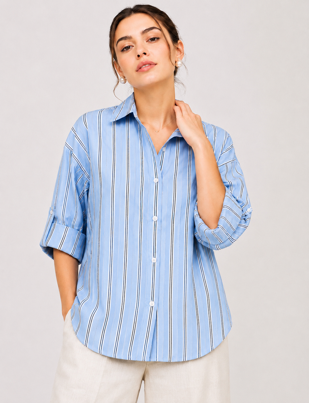 Azure Striped Relaxed-Fit Drop-Shoulder Shirt