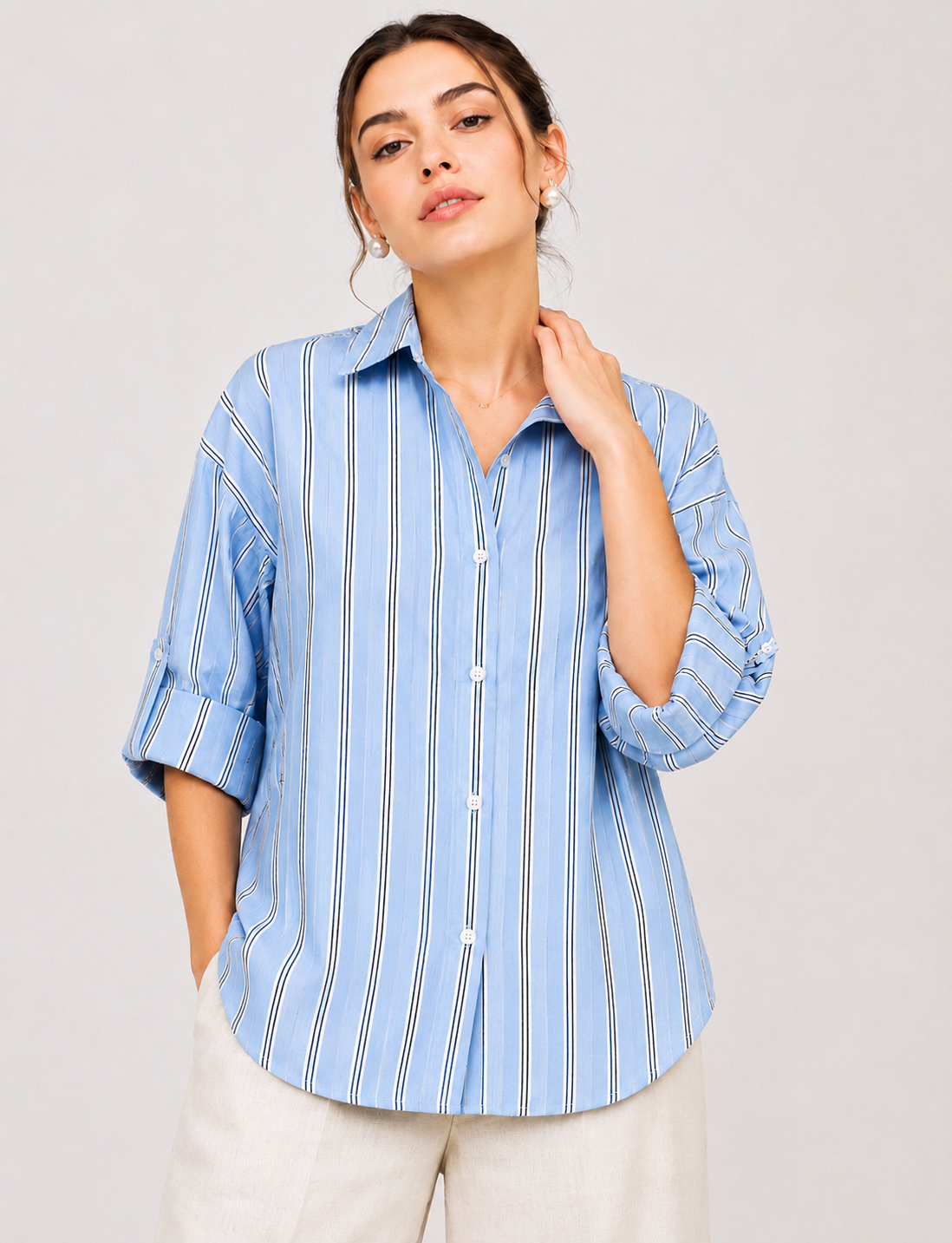 Azure Striped Relaxed-Fit Drop-Shoulder Shirt