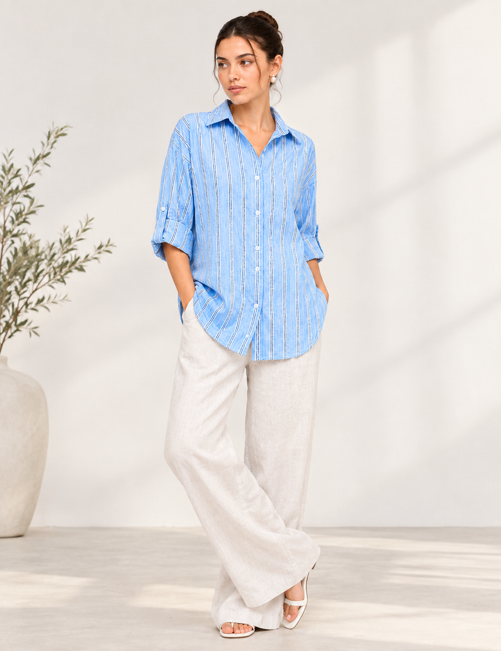 Azure Striped Relaxed-Fit Drop-Shoulder Shirt