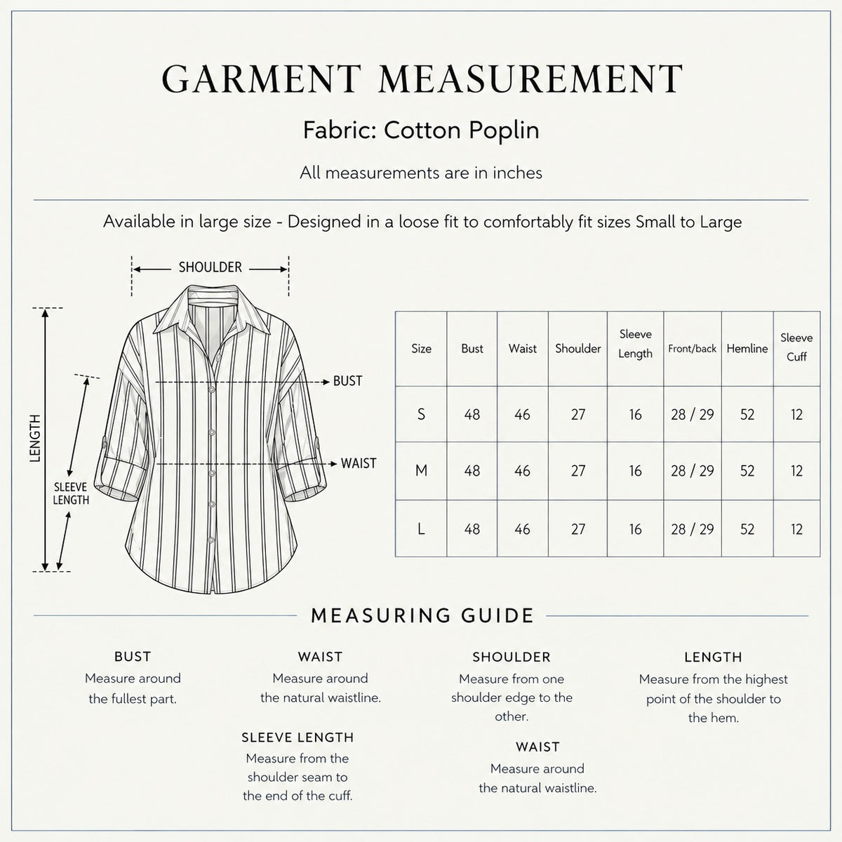 Azure Striped Relaxed-Fit Drop-Shoulder Shirt size guide