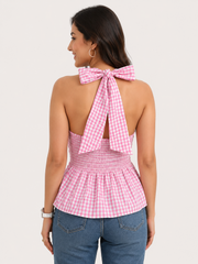 Halter Neck Pink Ghingam Top