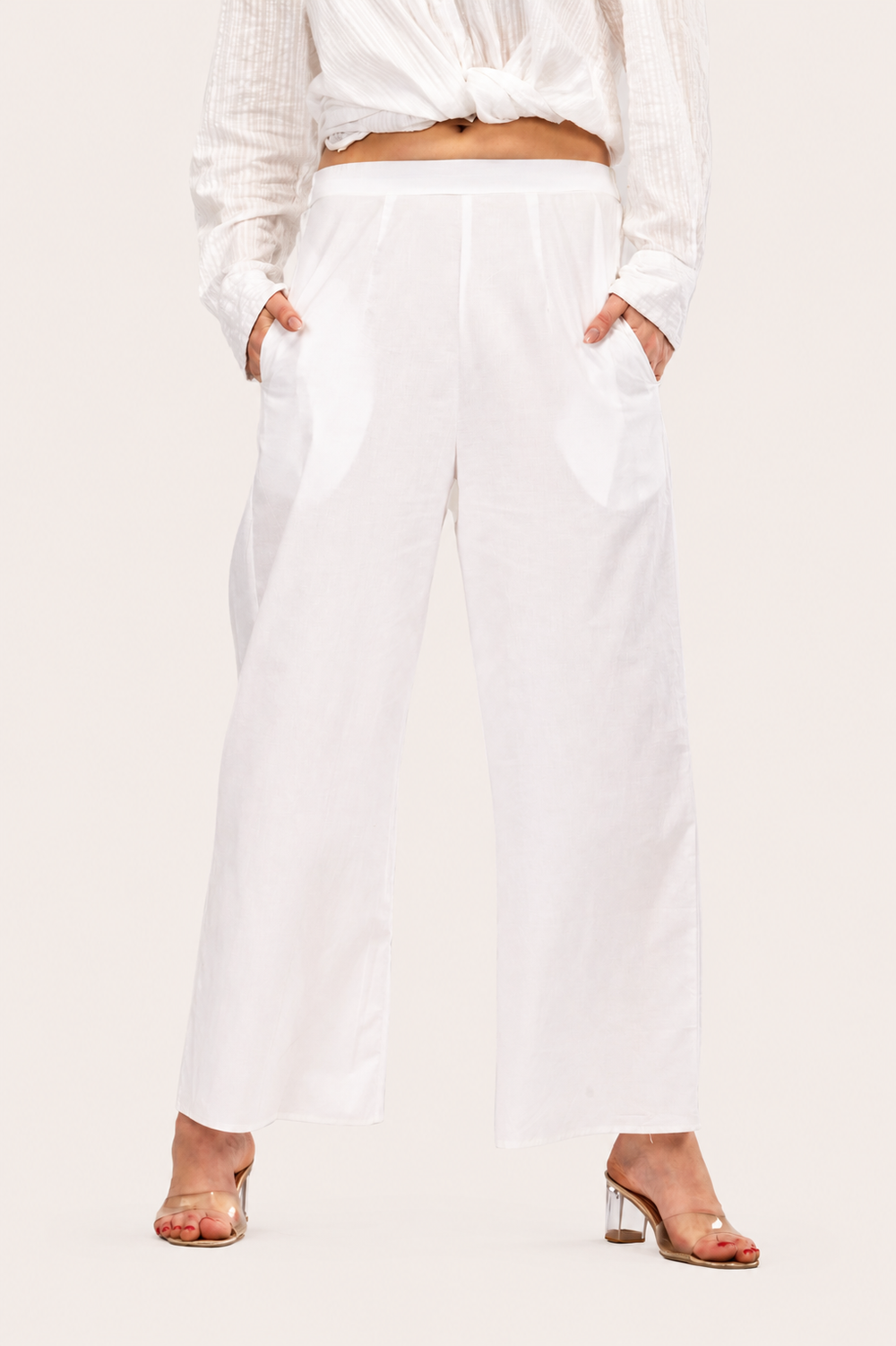 White Wide-Leg Cotton Pants