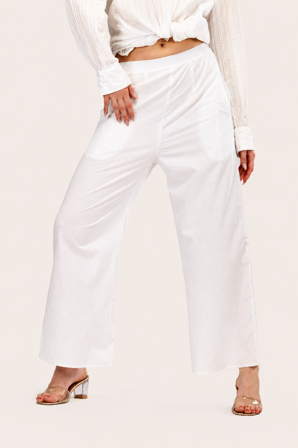 White Wide-Leg Cotton Pants