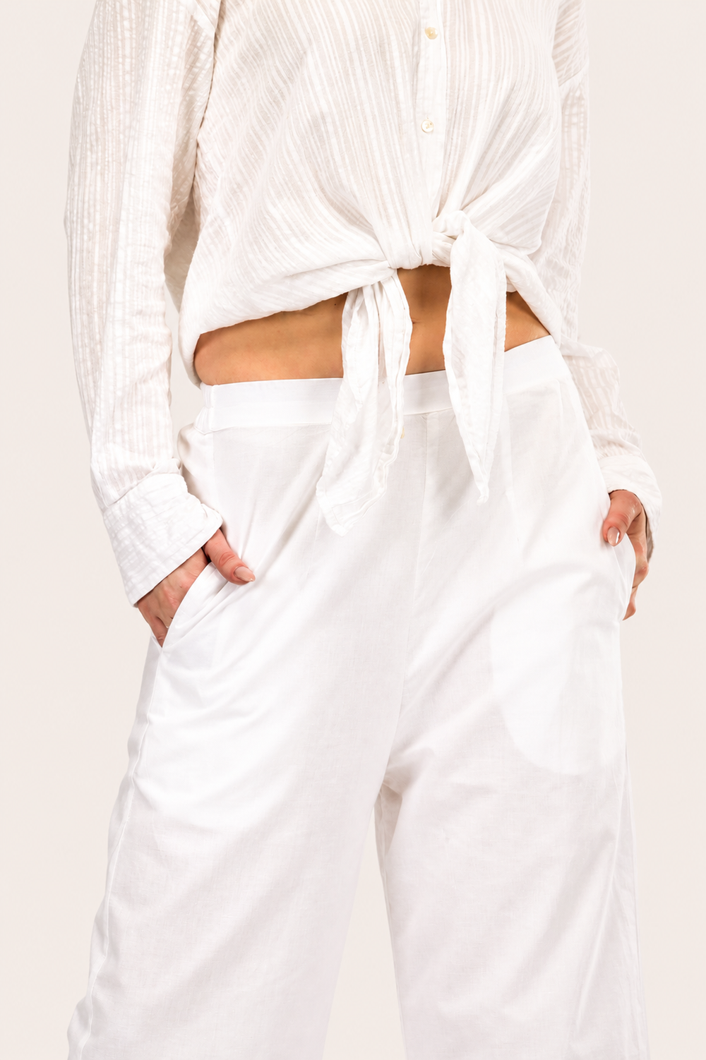 White Wide-Leg Cotton Pants