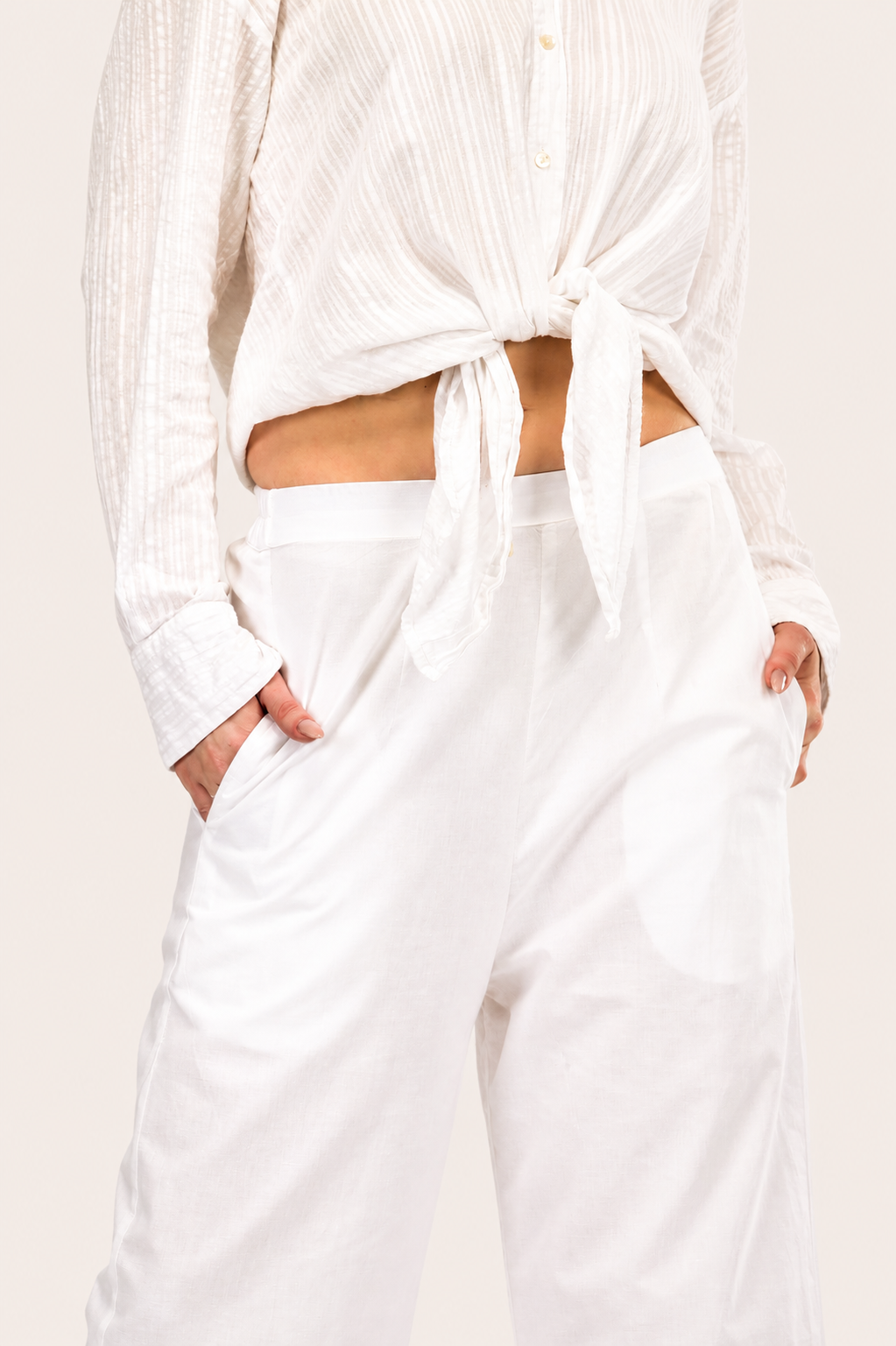 White Wide-Leg Cotton Pants