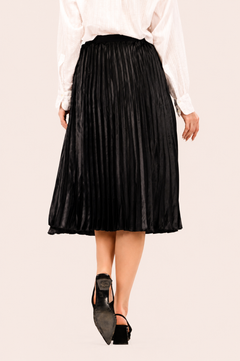 Black Satin Pleated Midi Skirt